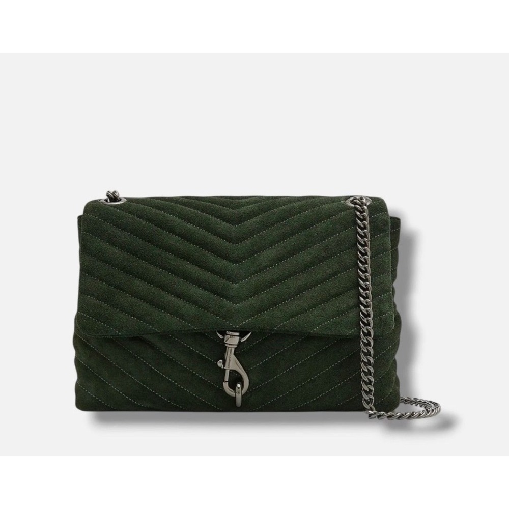 Rebecca Minkoff Edie Flap Shoulder Bag Forest Green Suede Chevron Quilted